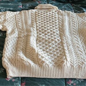 Cozy Cream Irish Merino Wool Cable Knit Turtleneck Sweater